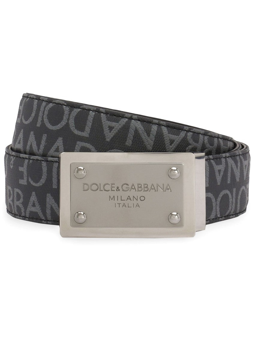 Dolce & Gabbana Dg Logo Jacquard Metal Plaque Belt