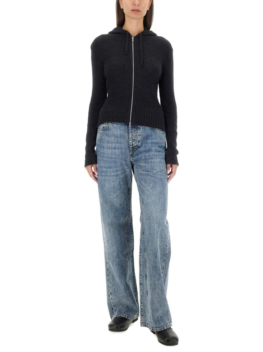 Our Legacy Hooded Zip-Up Knit Sweater With Ribbed Details