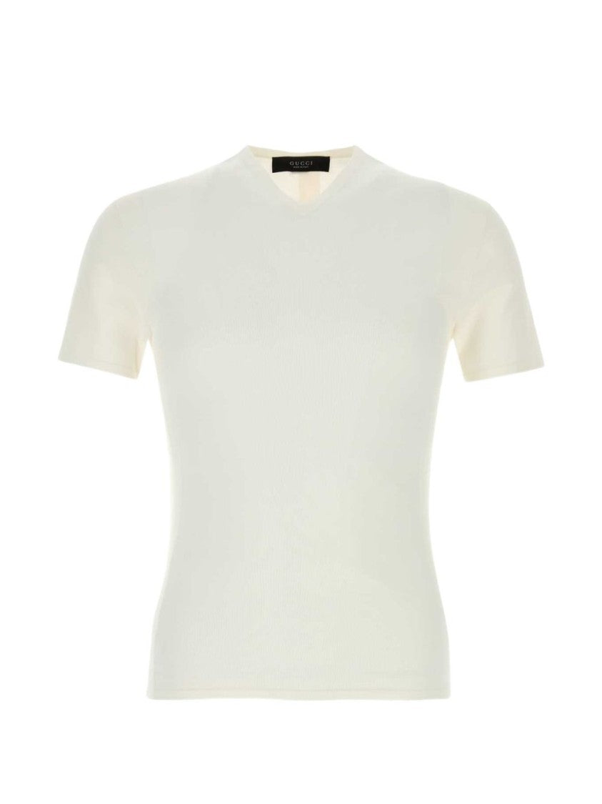 Gucci Short-Sleeve V-Neck Fitted Viscose-Blend Sweater
