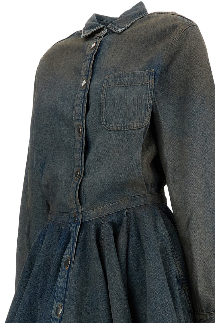 Haikure Shirt-Style Mini Dress In Distressed Cotton Denim