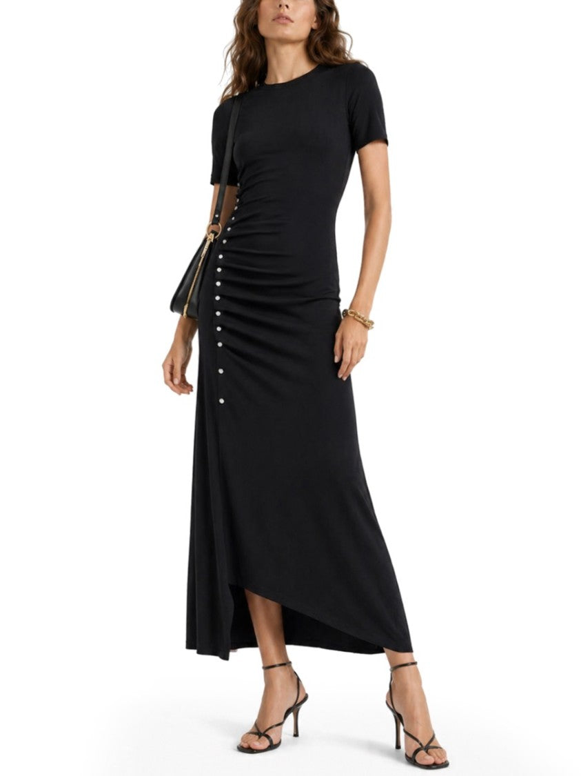 Rabanne Fitted Ruched Metal Eyelets Midi Dress