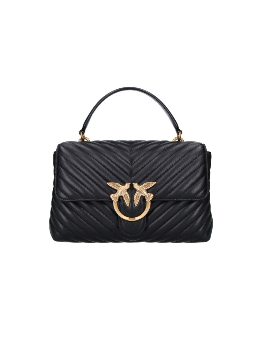 Pinko Black Quilted Leather Lady Love Puff Top Handle Bag