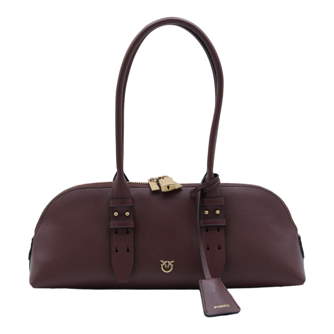 Pinko Sleek Elongated Purple Bag With Gold-Tone Padlock Detail