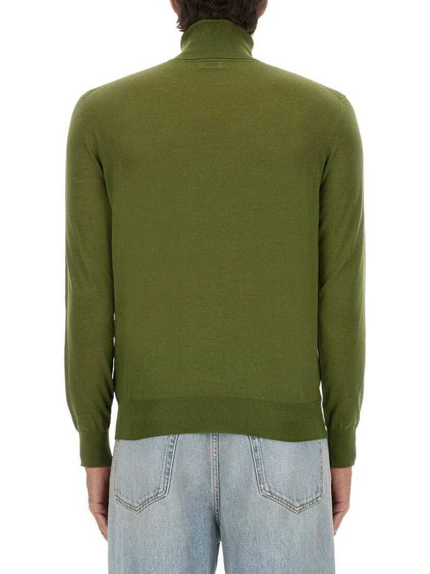 Saint Laurent Finely Knit Turtleneck Sweater In Rich Olive Green