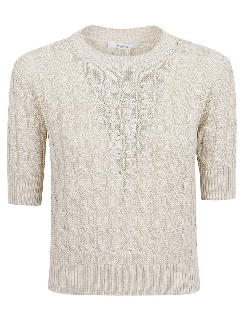 Max Mara Textured Pure Linen Sweater With Cable Knit Design