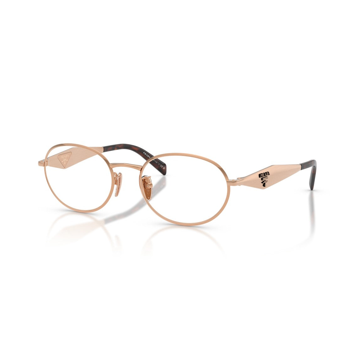 Prada Oval Metal Frame Eyeglasses With Textured Temples