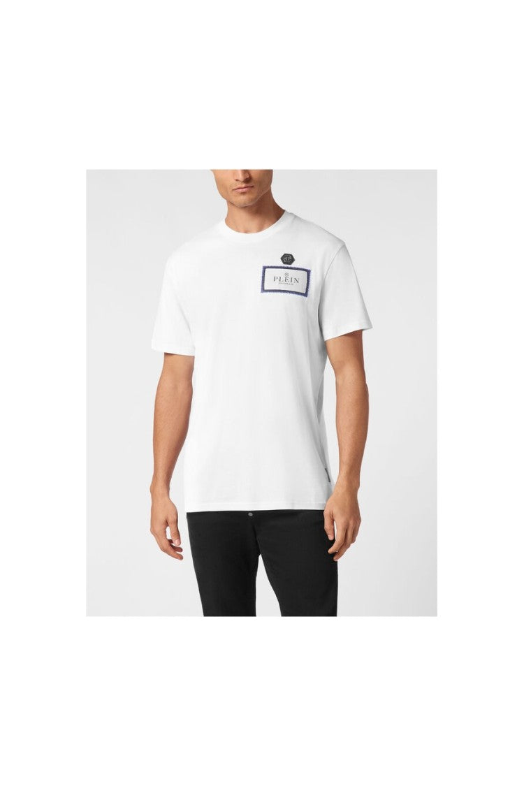 Philipp Plein White Cotton Logo-Patch T-Shirt