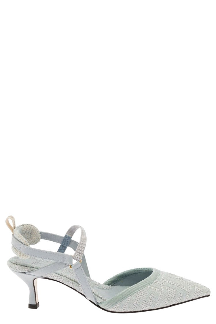 Fendi Sky Blue Fabric Jacquard Slingback Sandal