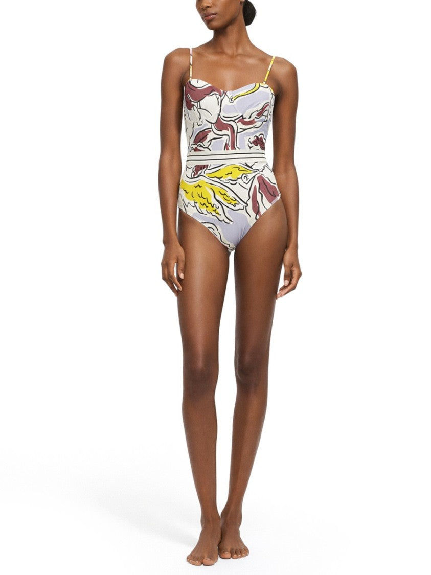 Tory Burch Lavender Abstract Print Sweetheart Swimsuit