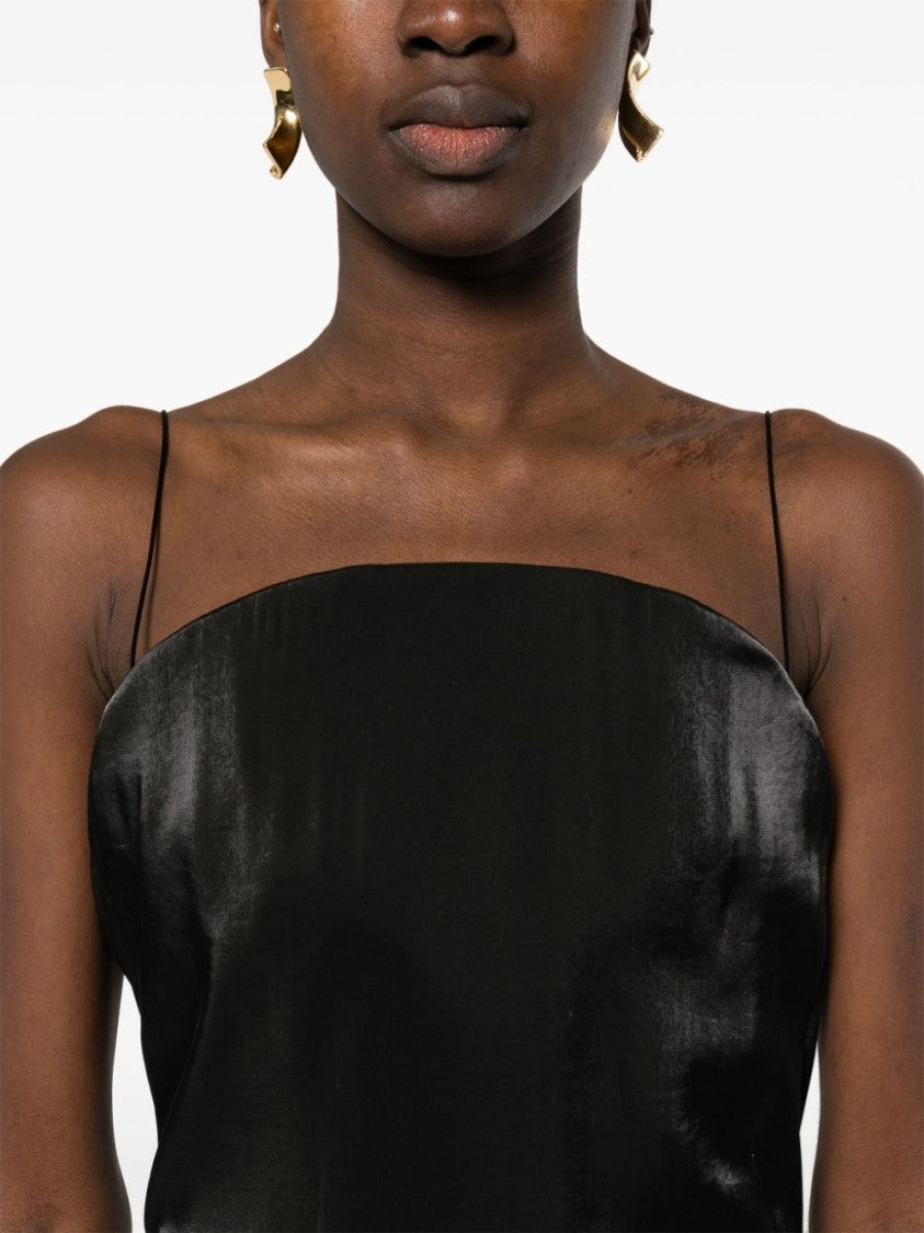 Jacquemus Calf-Length Black Satin Finish Spaghetti Strap Dress