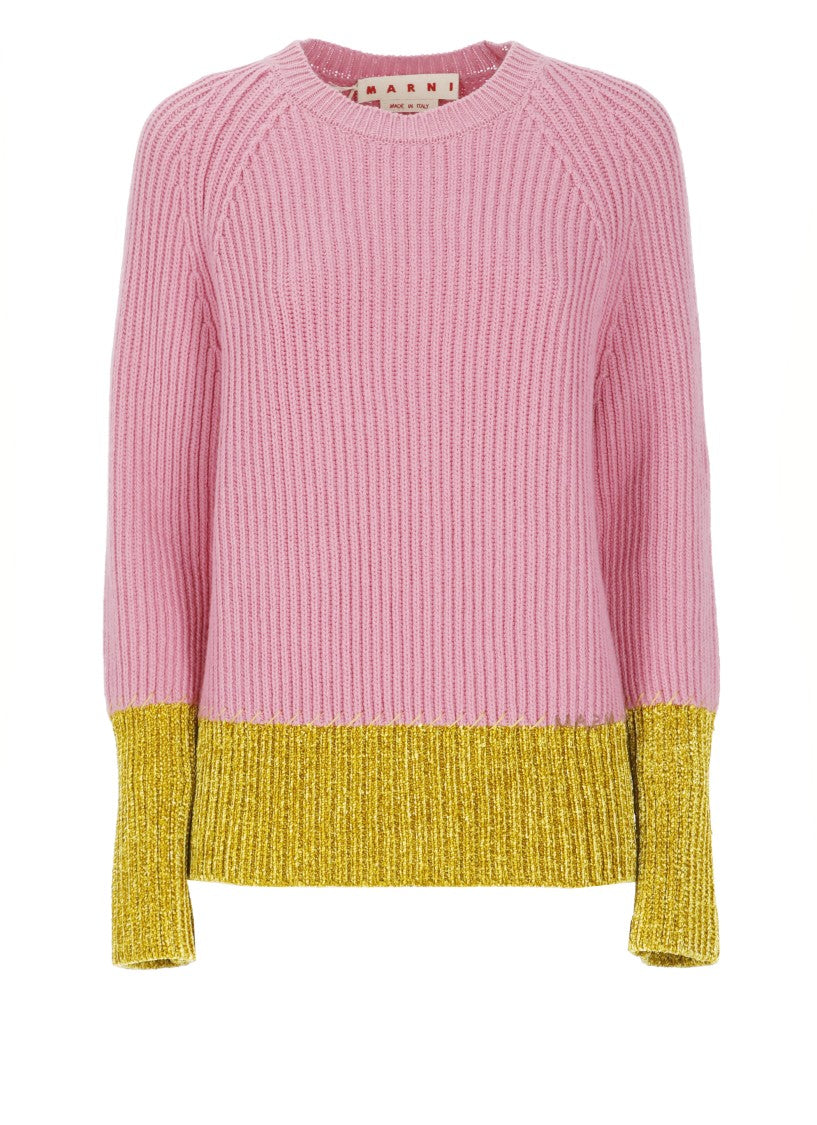 Marni Ribbed Knit Virgin Wool Sweater With Contrasting Trims