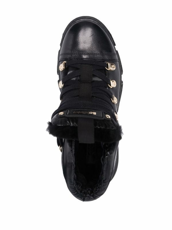 Baldinini Chunky-Soled Black Leather Ankle Boots With Padded Collar And Metallic Accents