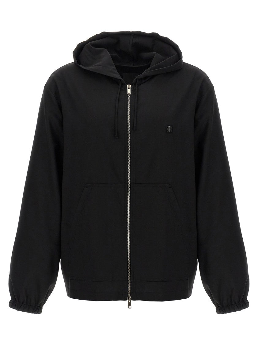Givenchy Black Wool Hoodie With Front Logo Plaque And Zip Closure