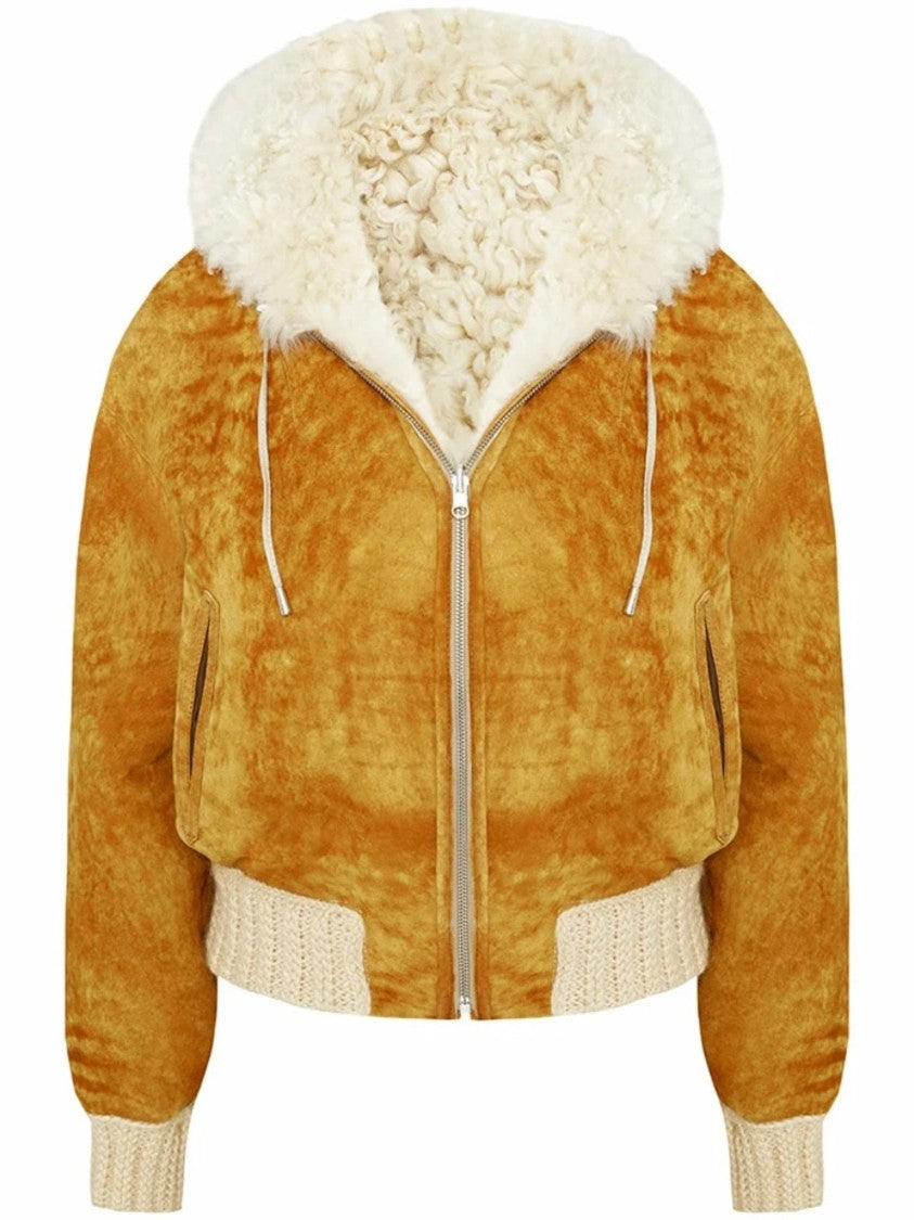 Bigardini Plush Cream Shearling Jacket With Tan Suede Interior