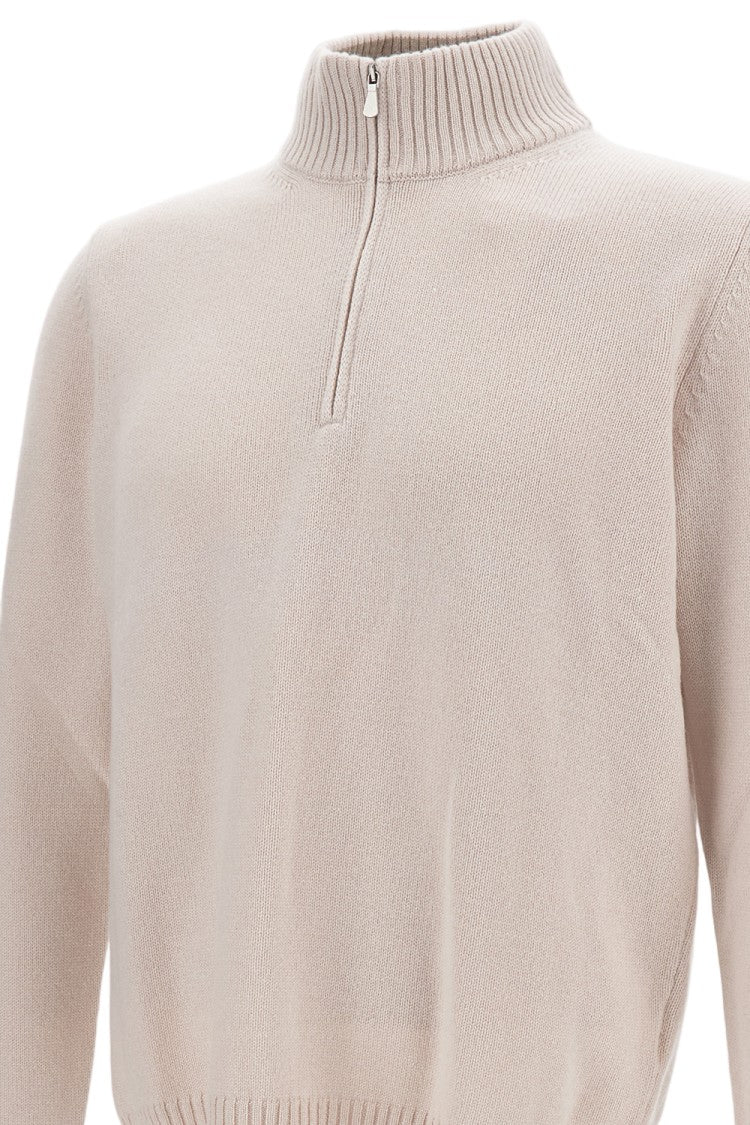 Gran Sasso White Zip Wool-Blend Sweater