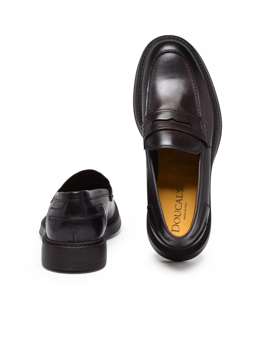 Doucal's Brown Penny Strap Leather Loafers