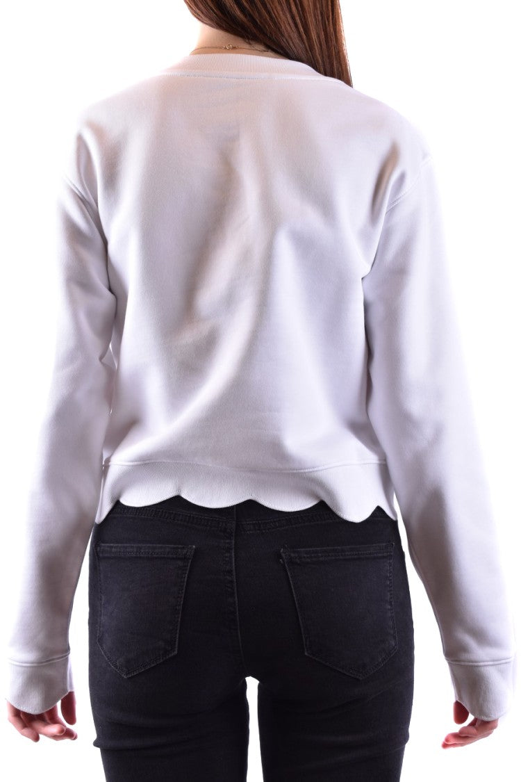 Moschino Cropped White Sweatshirt With Scalloped Hem