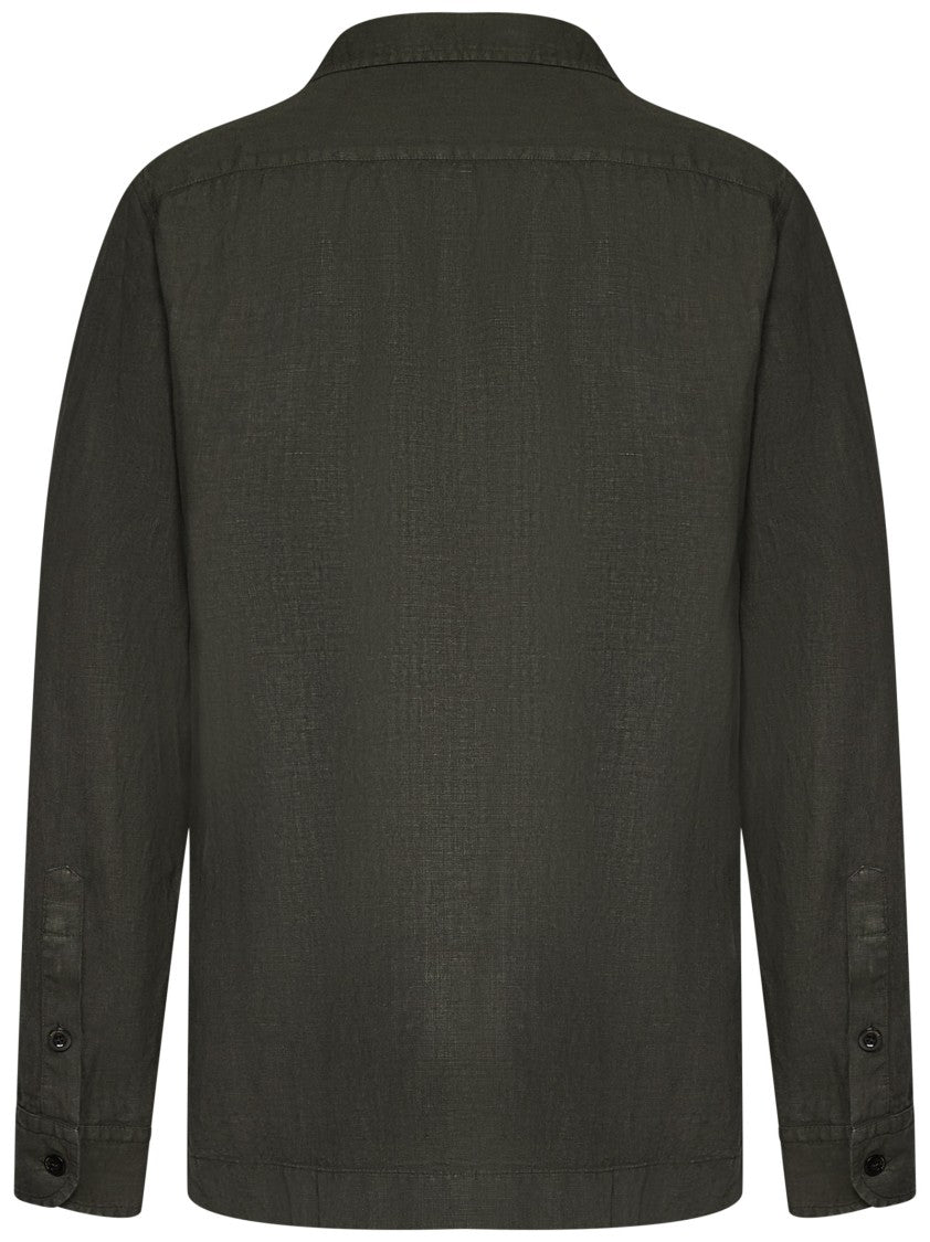 Boglioli Boglioli Green Linen Overshirt With Bowling Collar