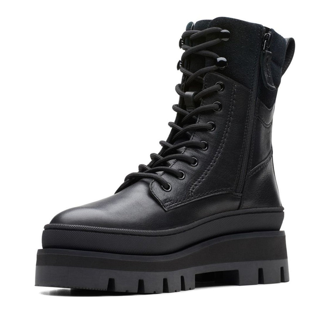 Clarks Black Orianna2 Hike Chic Padded Collar Rugged Sole Leather Ankle Boots