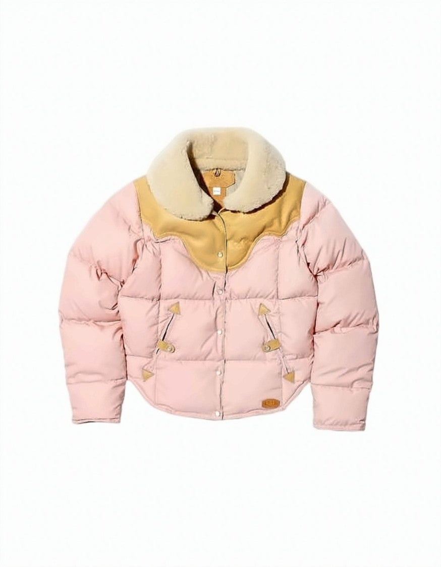 Nigel Cabourn Cropped Puffer Jacket With Shearling Collar