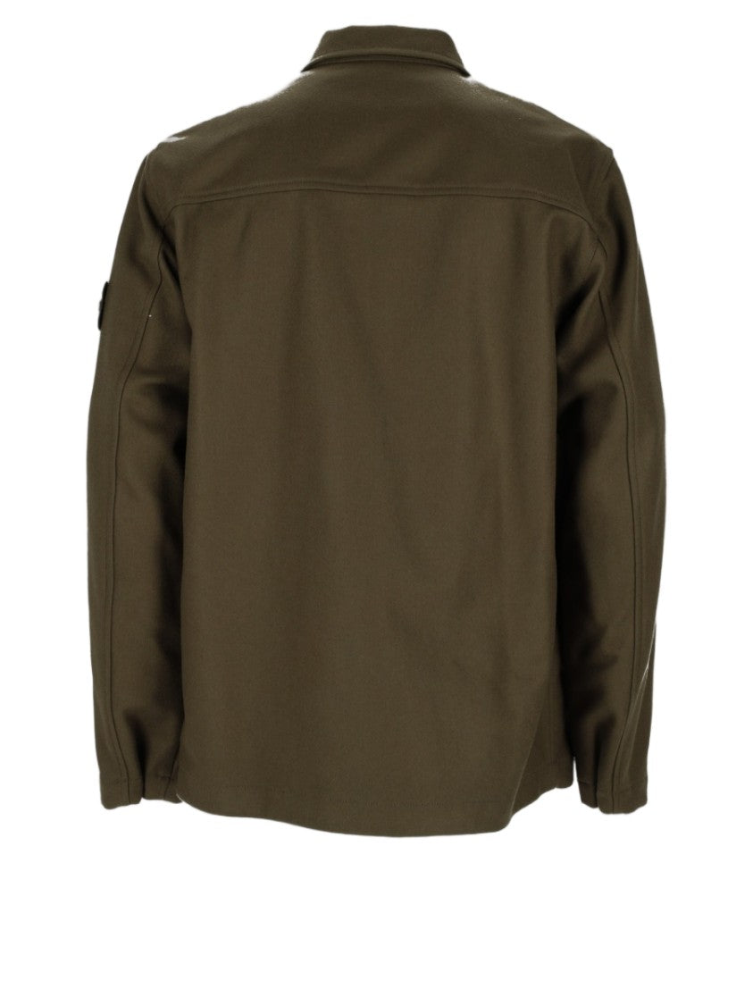 Stone Island Military Green Wool-Blend Shirt Jacket