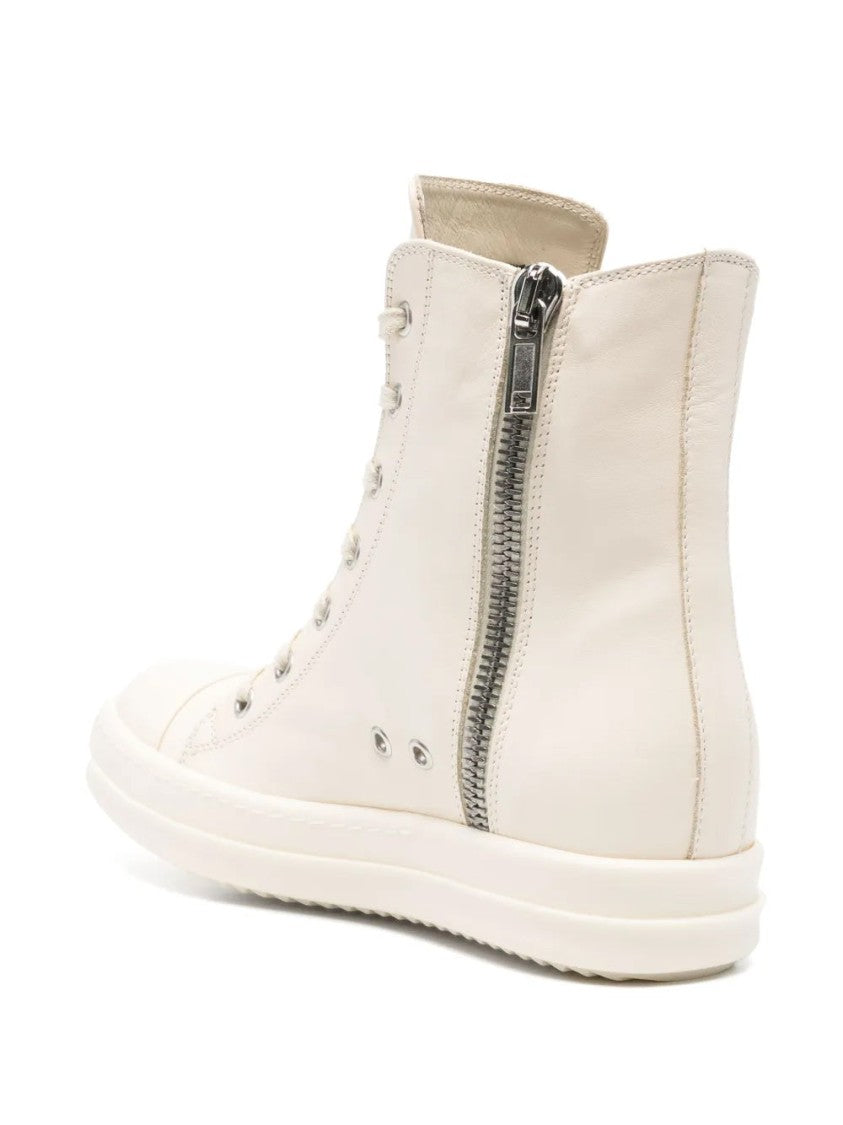 Rick Owens High-Top White Leather Sneakers