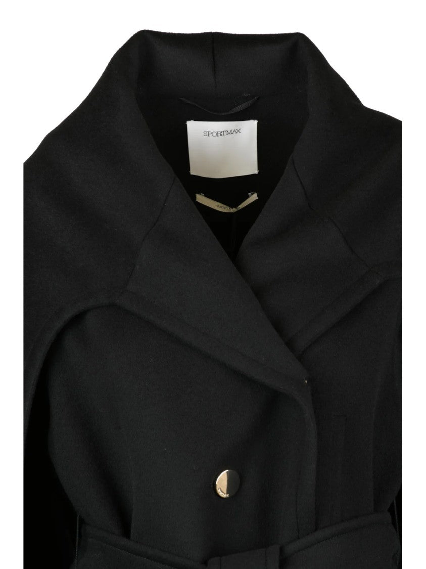 Sportmax Long Virgin Wool Baldo Coat With Shawl Collar And Belted Waist