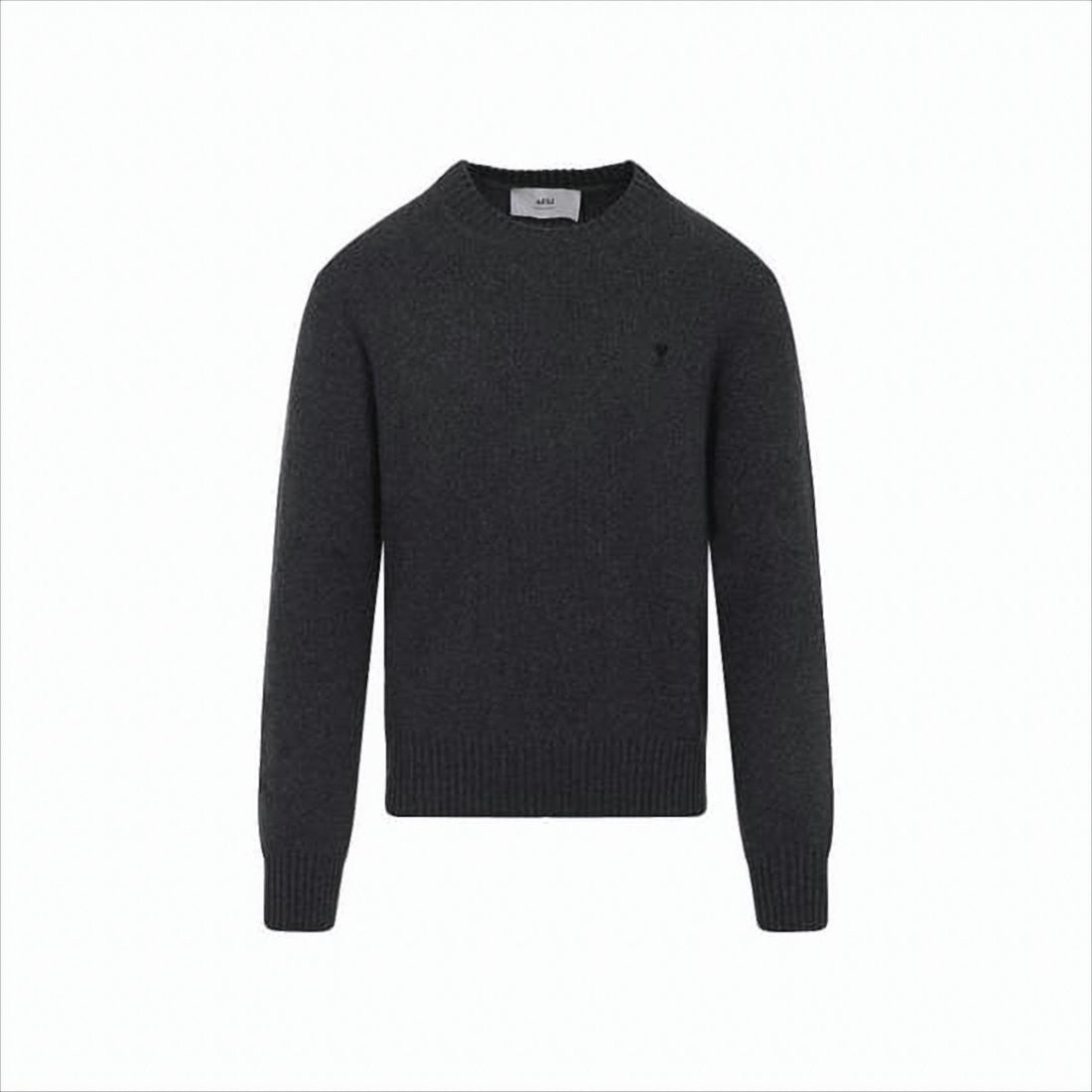 Ami Paris Crew Neck Grey Cashmere Blend Knit Sweater