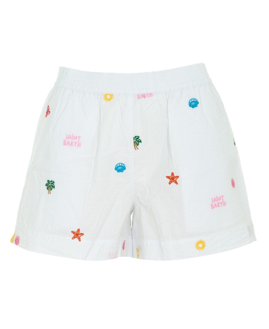 Mc2 Saint Barth White Embroidered Relaxed Fit Shorts