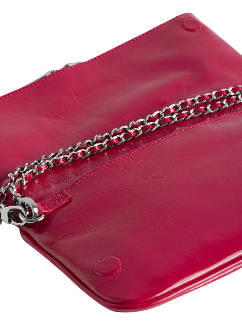 Zadig & Voltaire Rectangular Pink Clutch Bag With Silver Emblem
