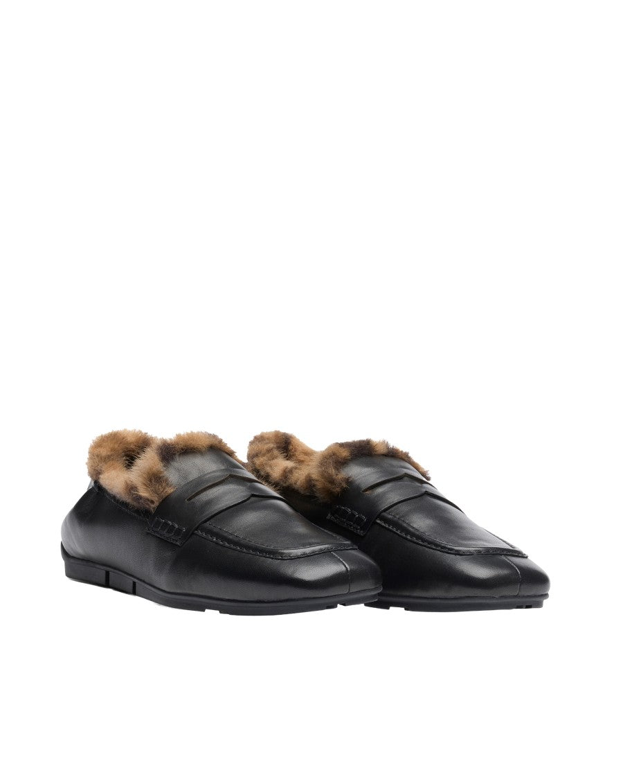 Ash Black Barkley Leather Faux Fur Lining Loafers