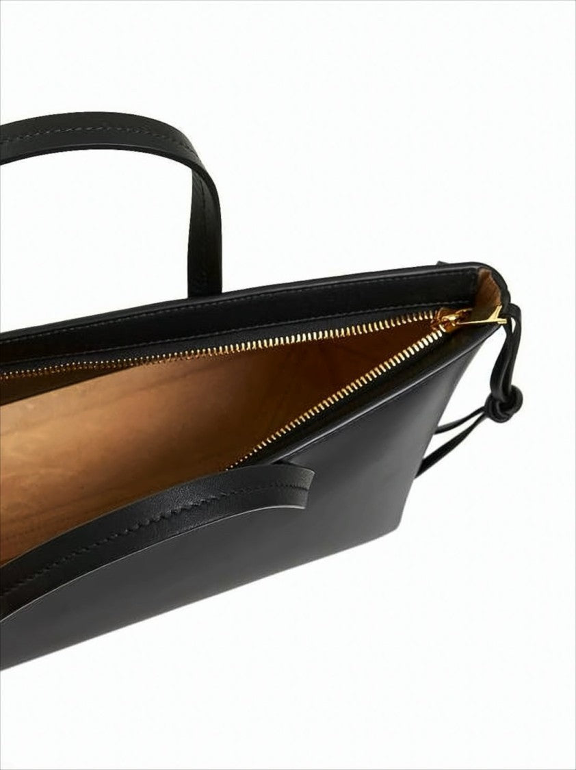 Jil Sander Structured Calf Leather Tote Bag With Zippered Compartment