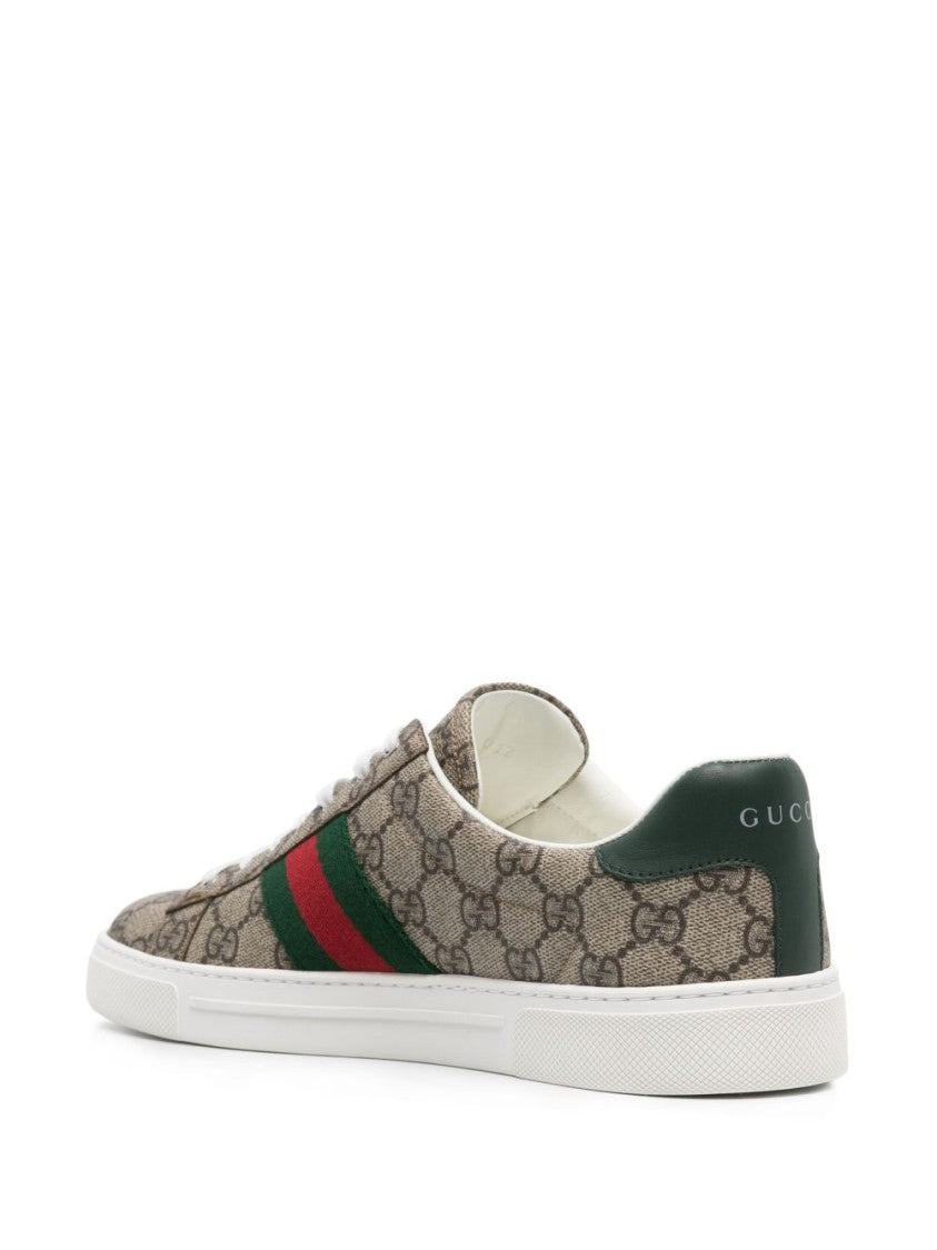 Gucci Beige Gg Supreme Ace Web Sneakers