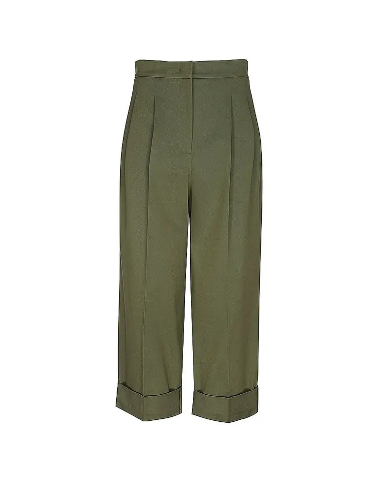 Max Mara Cropped Olive Green Pants With Pleated Front