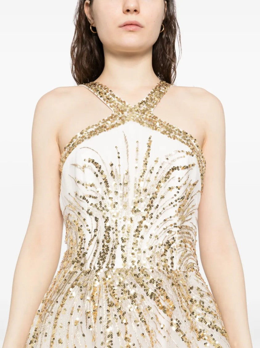 Saiid Kobeisy Tulle Beaded Dress With Halter Neckline