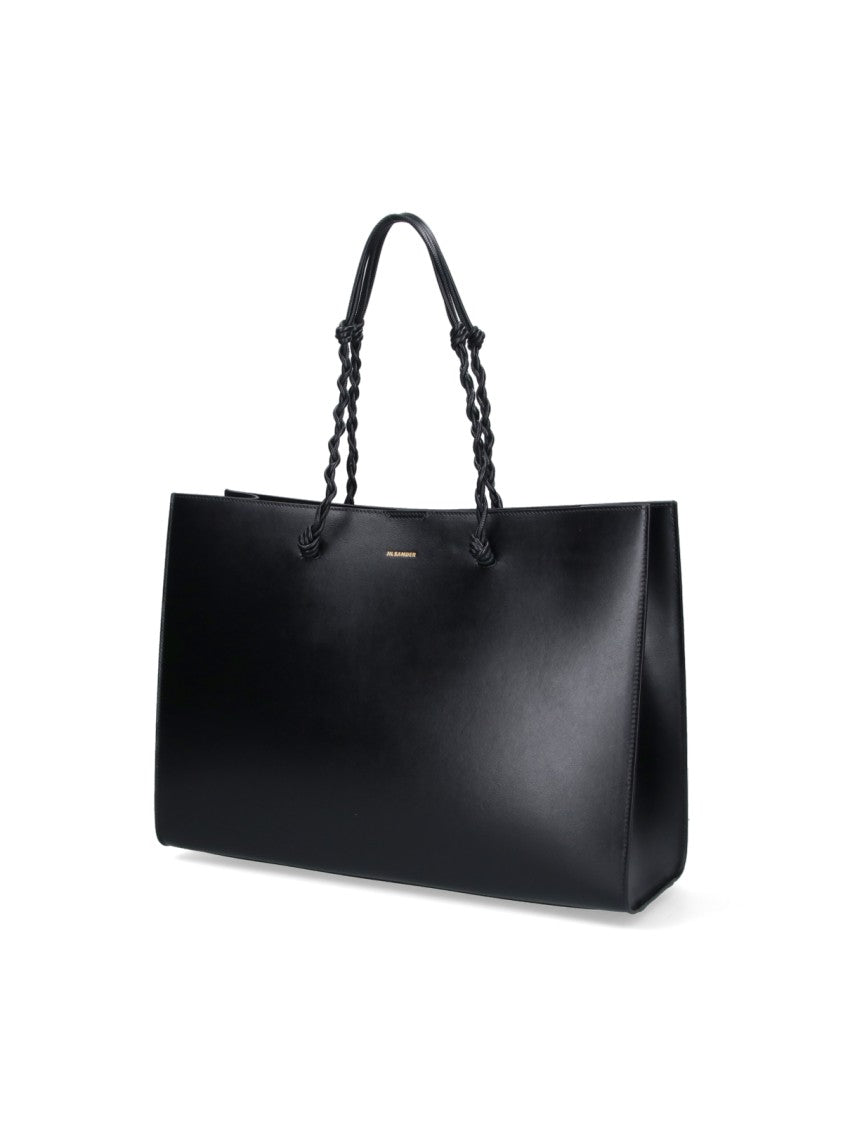 Jil Sander Black Tangle Leather Tote Bag