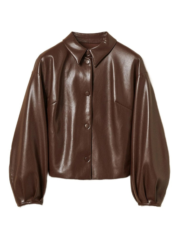 Twin-Set Brown Cropped Faux Leather Jacket