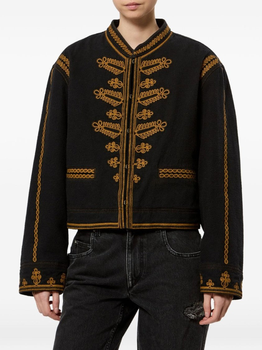 Isabel Marant Étoile Cropped Boxy Coat With Intricate Golden Embroidery