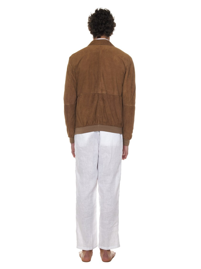 Franzese Collection Brown Deerskin Leather Bomber Jacket