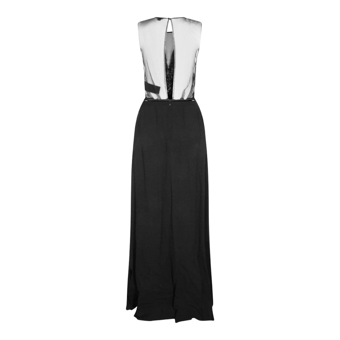 Elisabetta Franchi Sheer Black Maxi Dress With Intricate Lace And Crystal Embellishments