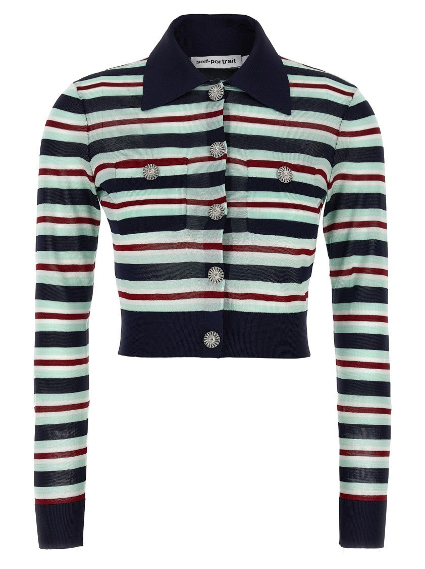 Self-Portrait Navy Striped Viscose Knit' Cardigan