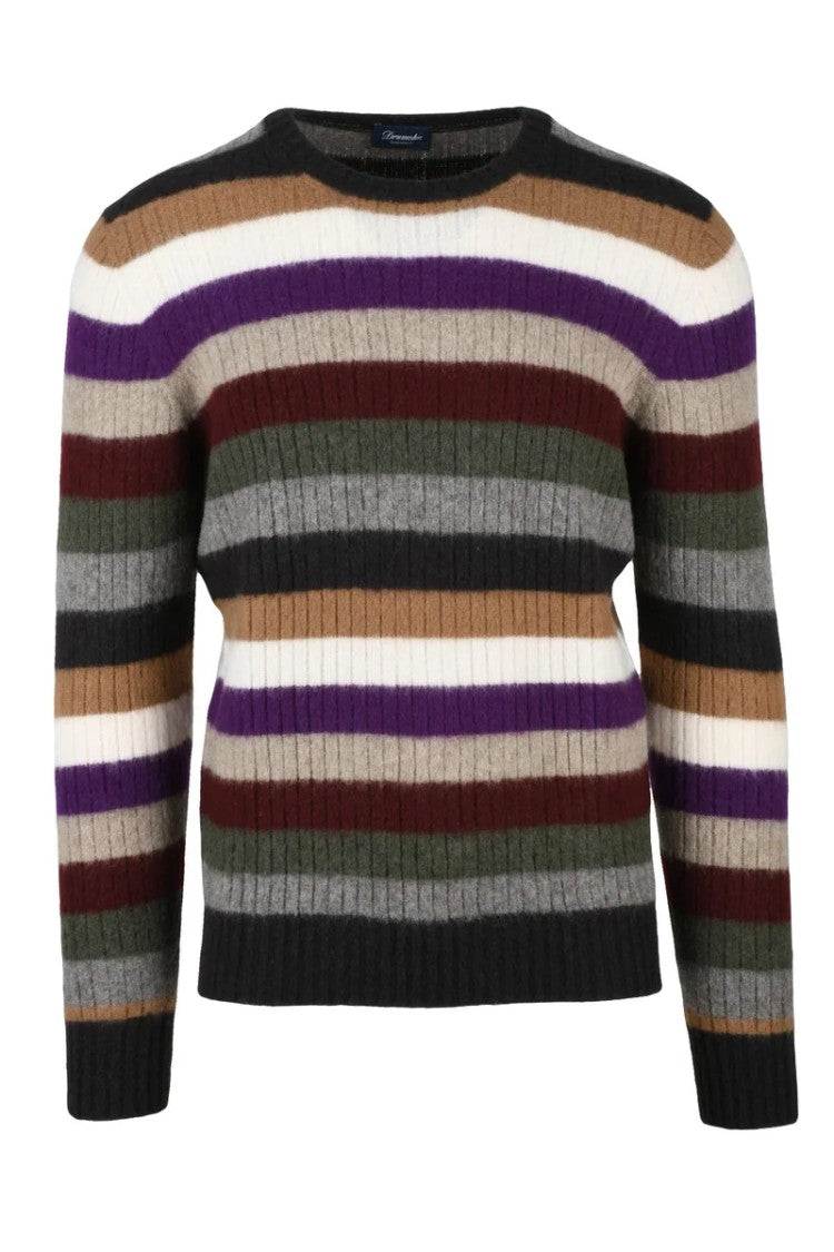 Drumohr Lambskin Crew Neck Pullover - Brown/Bordeaux