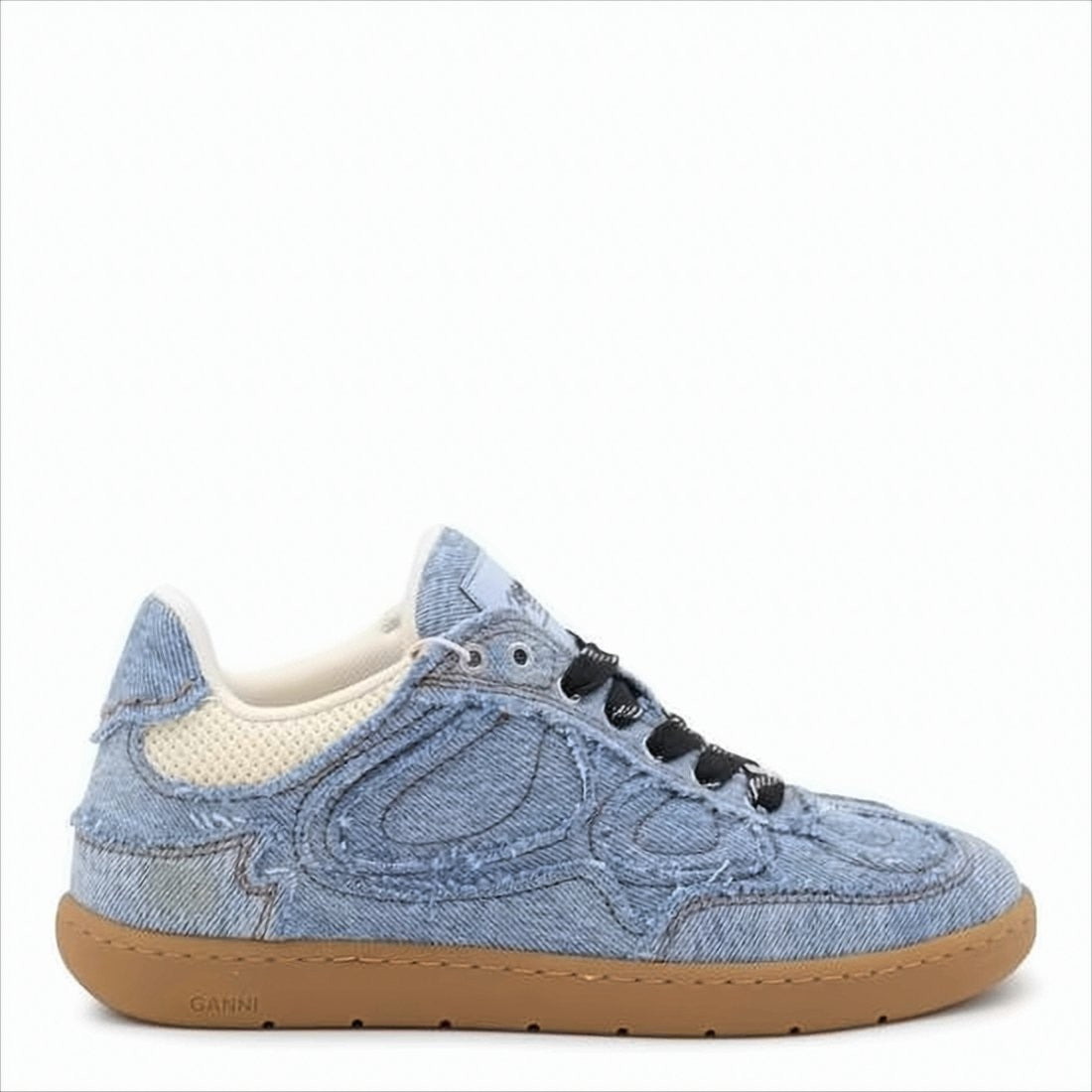 Ganni Textured Denim Sneakers With Gum Rubber Sole