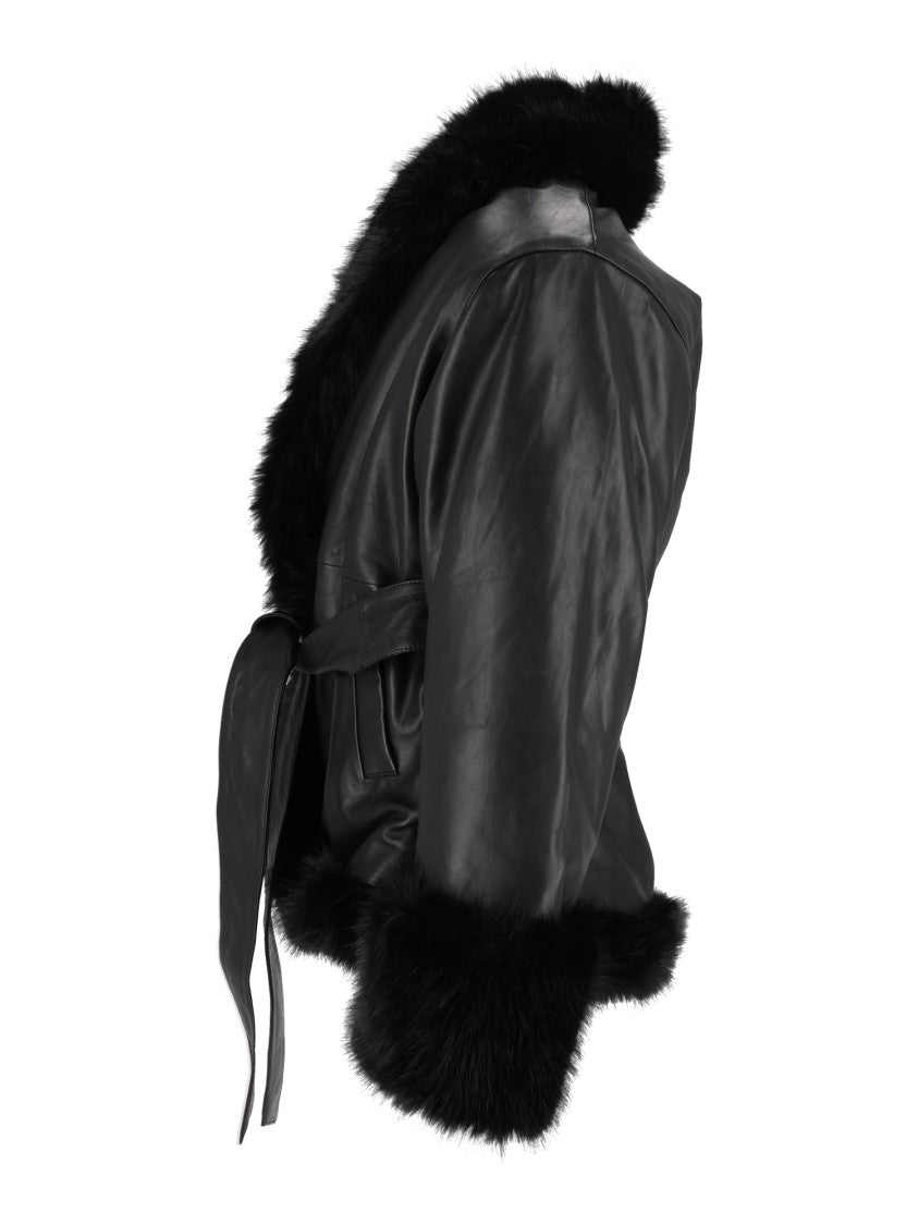 Rotate Black Faux Fur Trim Leather Jacket