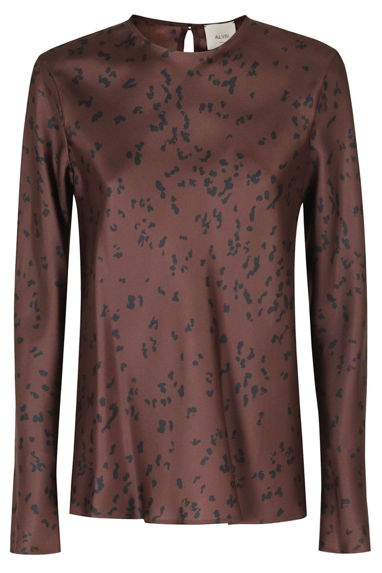 Alysi Cocoa Speckled Print Silk Blouse