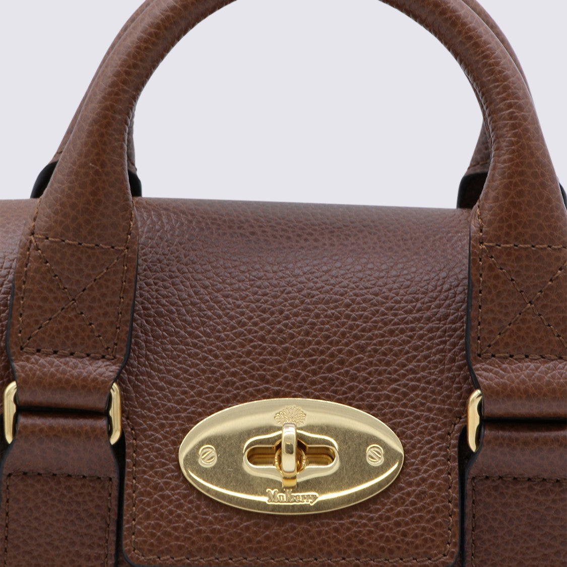 Mulberry Textured Brown Leather Handbag With Gold-Tone Hardware