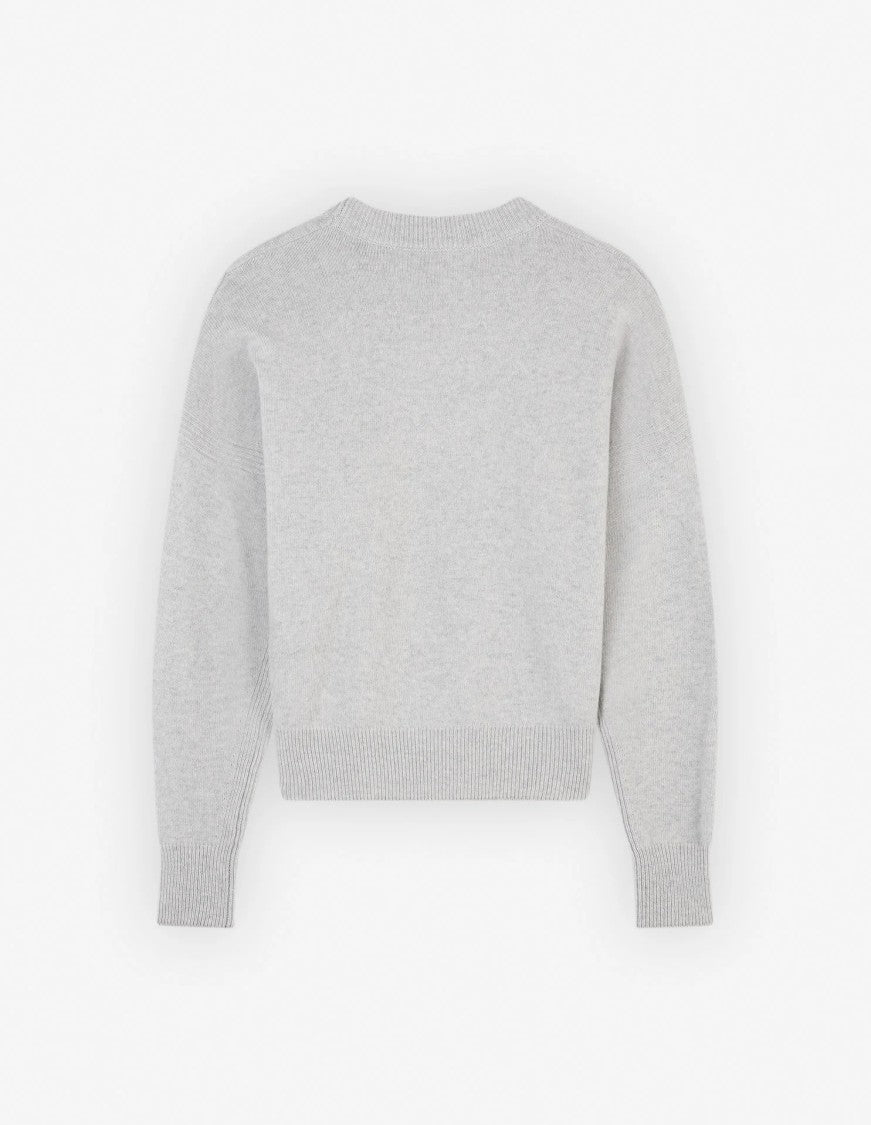 Maison Kitsuné Relaxed Fit Grey Wool Sweater With Iconic Fox Motif