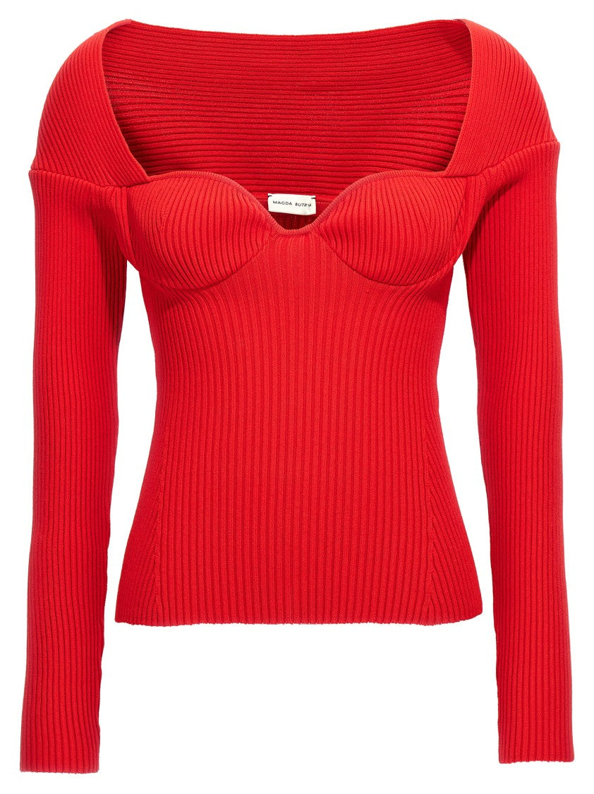 Magda Butrym Ribbed Viscose Blend Sweater With Sweetheart Neckline