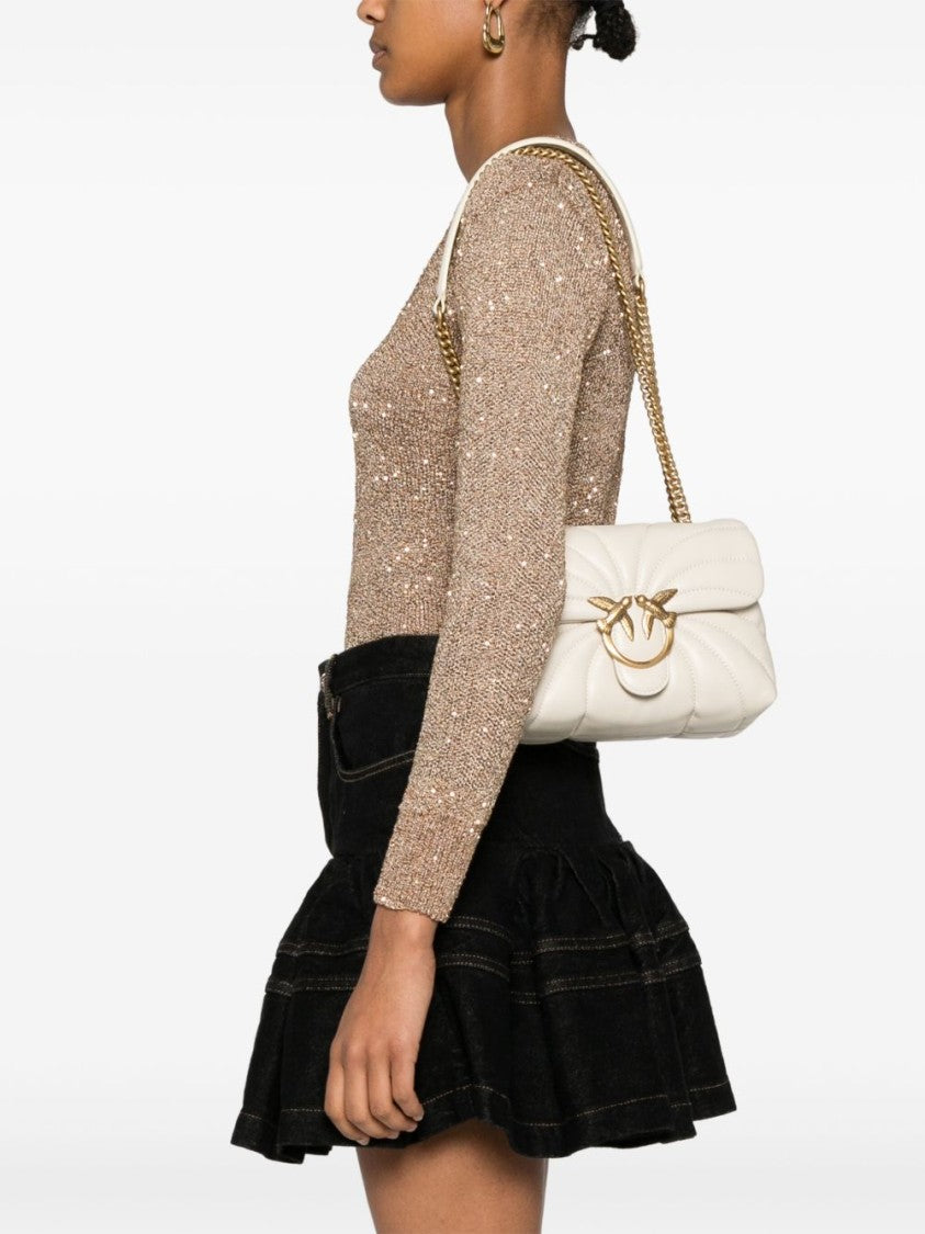 Pinko Quilted Shoulder Bag With Circular Clasp And Chain Strap