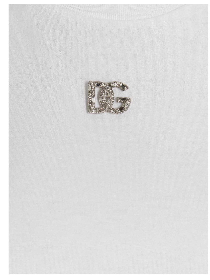 Dolce & Gabbana Cotton Crew-Neck T-Shirt With Jewel Logo Pin